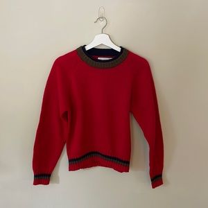 VTG Red Wool Sweater with Suede Elbow Patches Sz XS-S